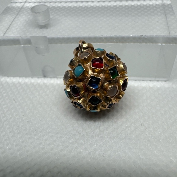 VINTAGE 3-DIMENSION 14K GOLD MULTI-COLOR ‘SPUTNIK’ SPHERE CHARM/PENDANT-EUROPEAN - Picture 3 of 12